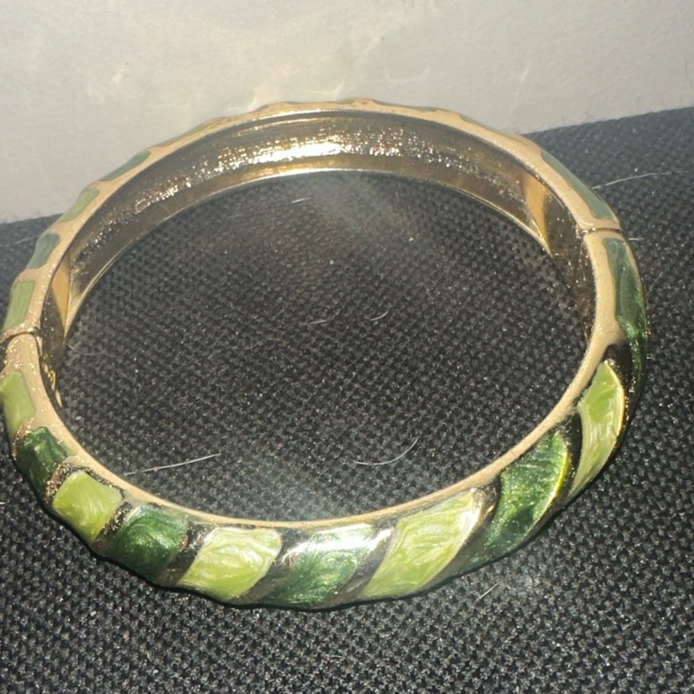 Vintage Green and Gold enamel Bangle Bracelet